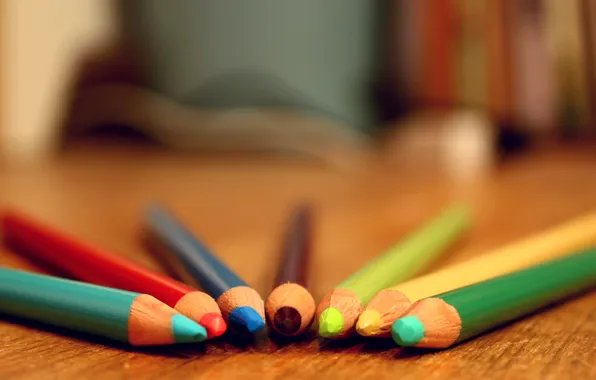 Стол, colors, Карандаши, разноцветные, table, pencil