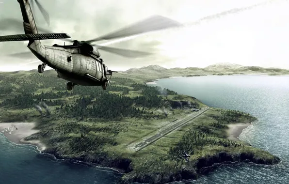 Landscape, coast, Helicopter, runway