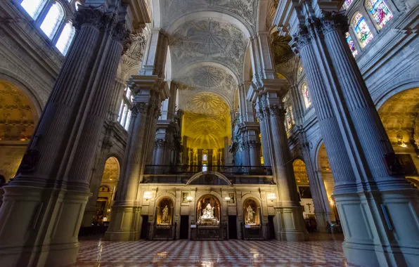 Колонны, Испания, религия, Малага, кафедральный собор, неф