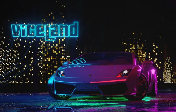 Авто, Ночь, Музыка, Lamborghini, Неон, Машина, Стиль, Gallardo