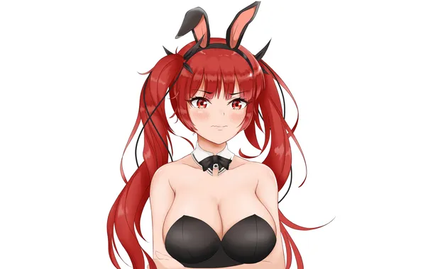 Girl, sexy, cleavage, red hair, long hair, boobs, anime, beautiful