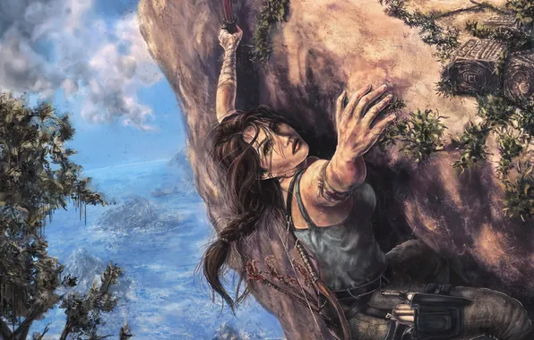 Картинка девушка, скала, Tomb Raider, лара крофт