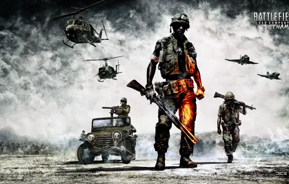Обои Солдаты, Экипировка, Battlefield, Bad Company 2, Vietnam На.
