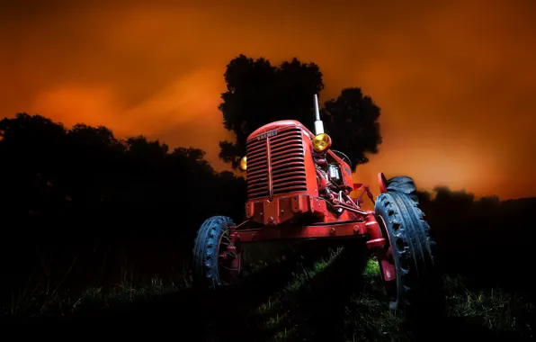 Картинка ночь, фон, трактор