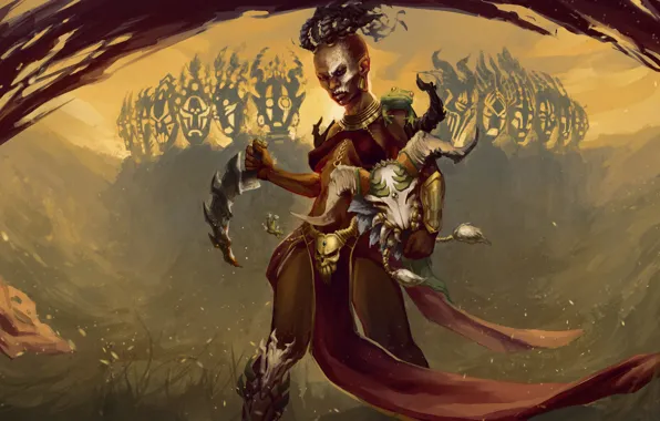 Девушка, череп, Diablo 3, Witch Doctor