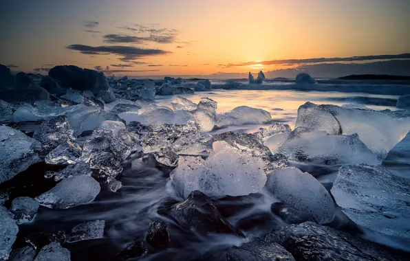 Картинка лед, море, закат