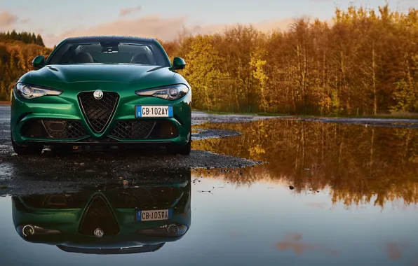 Alfa Romeo, отражение в воде, Quadrifoglio, Giulia, 2020, ADAS