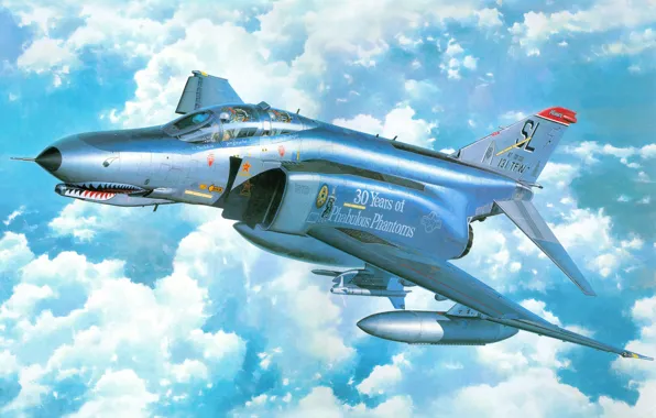 Картинка небо, рисунок, истребитель, арт, многоцелевой, ВВС США, Phantom II, поддержки