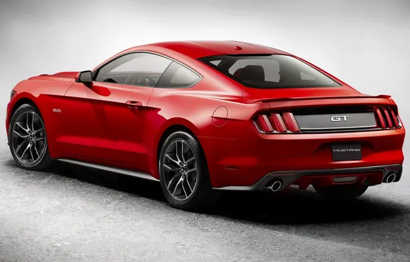 Картинка красный, Mustang, Ford, Форд, Мустанг, вид сзади, Muscle car, Мускул кар