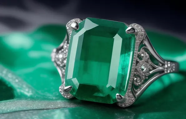 Зеленый, фон, green, камень, серебро, кольцо, silver, серебрянный
