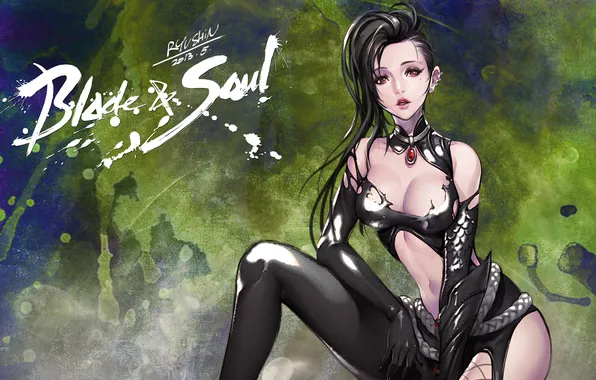 Девушка, поза, костюм, простой фон, Blade&amp;Soul