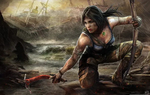 Картинка лук, кулон, Tomb Raider, Лара Крофт, Lara Croft