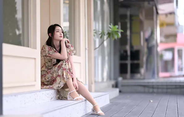 Девушка, платье, ножки, азиатка