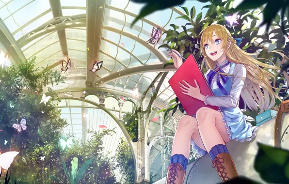 Картинка девушка, бабочки, аниме, kirinosuke