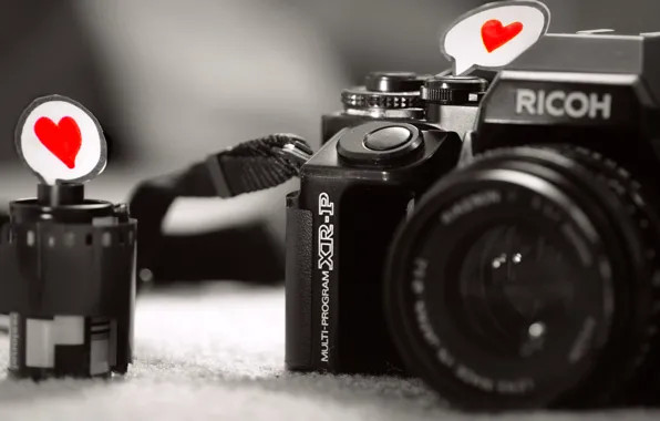 Макро, любовь, бумага, сердце, камера, фотоаппарат, пленка, объектив