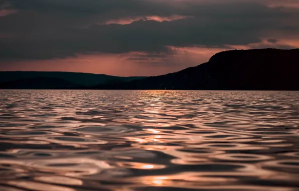 Море, вода, тучи, побережье, вечер, отблески