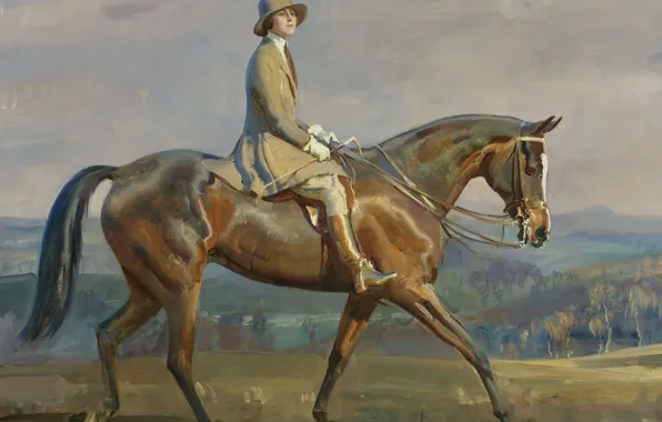 Картинка девушка, лошадь, картина, Альфред Джеймс Маннингс, Alfred James Munnings, Конный Портрет Миссис Маргариты Парк