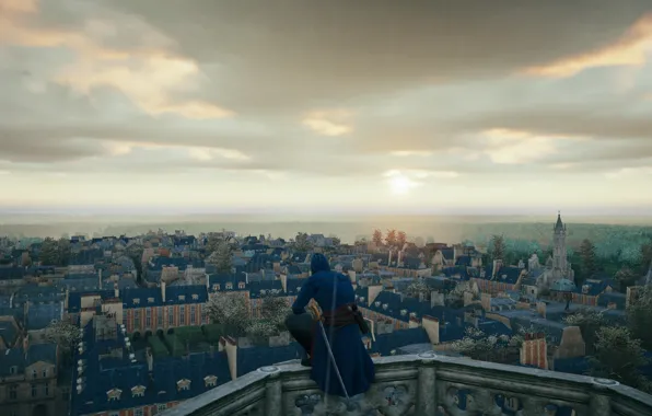 Вид, париж, капюшон, assassins creed, paris, unity, arno