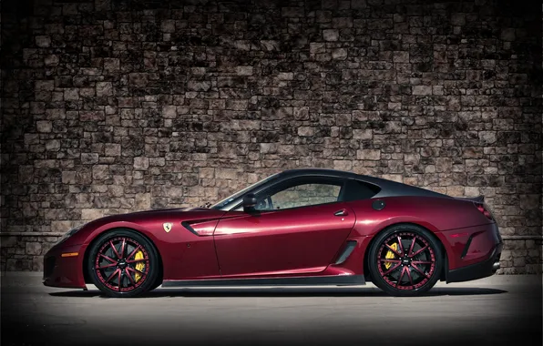 Картинка стена, профиль, red, wall, ferrari, феррари, 599 GTO, тёмно красный