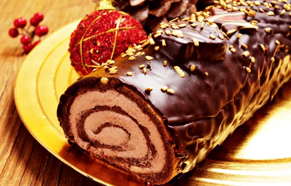 Новый год, шоколад, торт, cake, десерт, chocolate, dessert, рулет