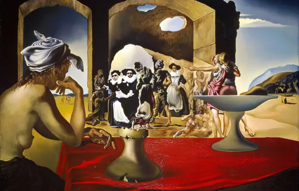 Картинка сюрреализм, картина, Сальвадор Дали, Salvador Dali, Рынок Рабов с Явлением Незримого Бюста Вольтера