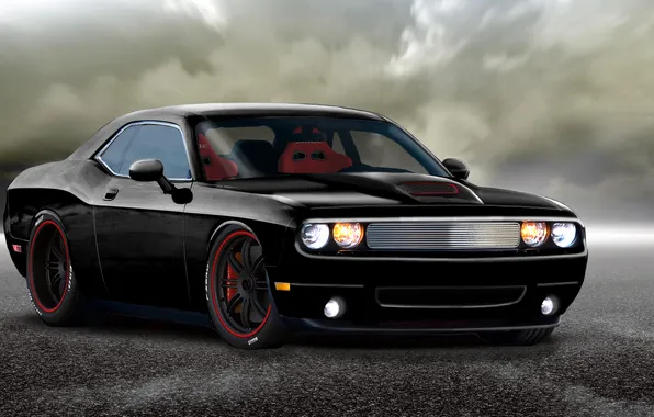 Картинка чёрный, Dodge, Challenger, автомобиль, додж