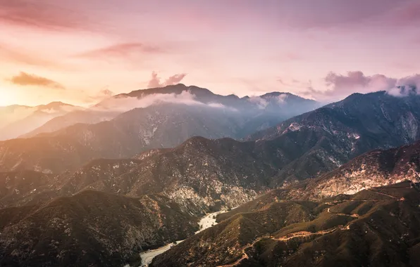 Картинка облака, горы, река, утро, river, mountains, clouds, morning