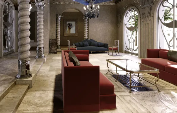 Дизайн, интерьер, Италия, колонны, мрамор, гостиная, Art-Nouveau interior design with its colors, дизайн интерьера в …