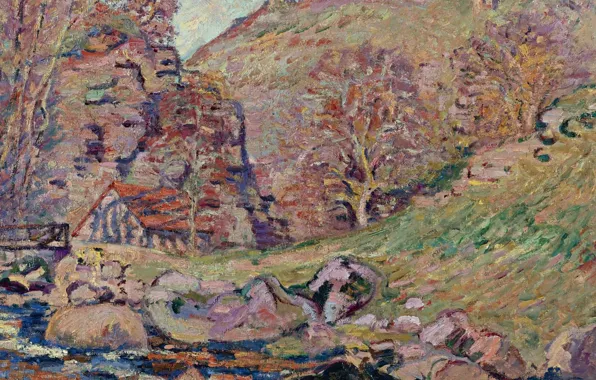 Пейзаж, картина, Арман Гийомен, Armand Guillaumin, Руины Замка в Крозане и Водяная Мельница