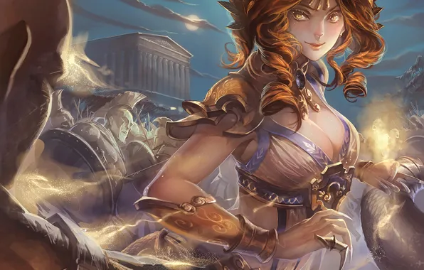 Девушка, игры, магия, арт, солдаты, битва, league of legends, cassiopeia