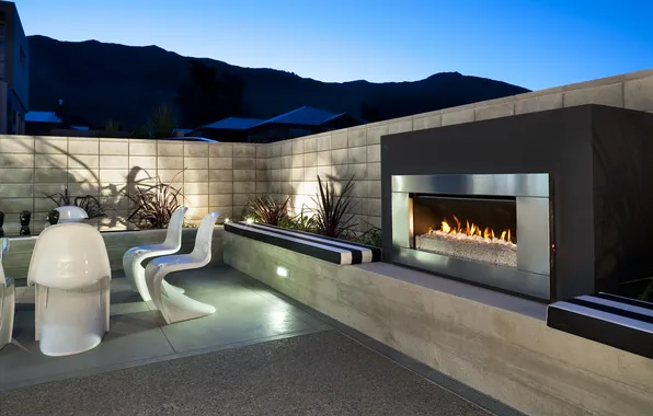 Дизайн, стиль, интерьер, камин, терраса, жилое пространство, outdoor