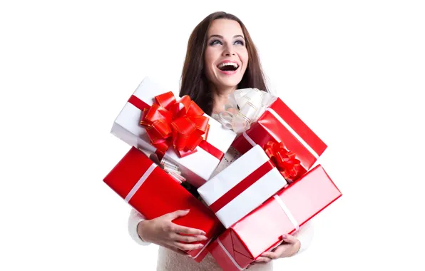 Картинка подарок, New Year, Christmas, девушка, бант, радость, новый год