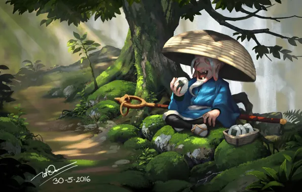 Картинка лес, отдых, арт, дорожка, старичок, Dao Le Trong, кимпаб, Nicotine