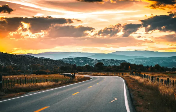 Картинка дорога, закат, природа