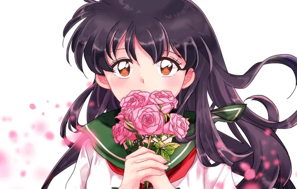 Девушка, цветы, Inuyasha, Инуяша, Кагоме