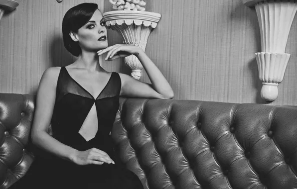 Взгляд, девушка, чёрно-белое, актриса, монохром, monochrome, black and white, Jaimie Alexander