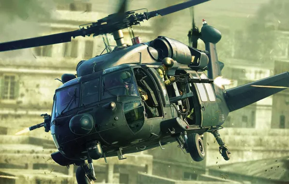 Sikorsky, Black Hawk, Чёрный ястреб, U.S. Army, американский многоцелевой вертолёт, Армия США, армейский вариант для …