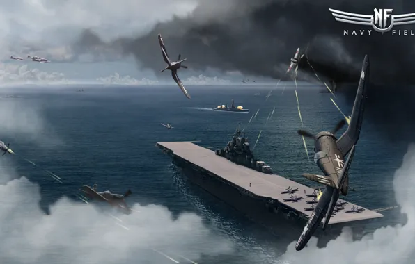 Бой, авианосец, самолёты, Navy Field, The aircraft carrier Yorktown