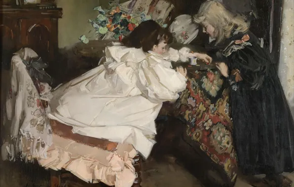Картина, жанровая, William Somerville Shanks, Уильям Сомервилл Шанкс, Игра в блошки