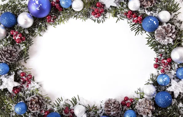 Картинка снег, шары, Новый Год, Рождество, merry christmas, decoration, xmas, frame