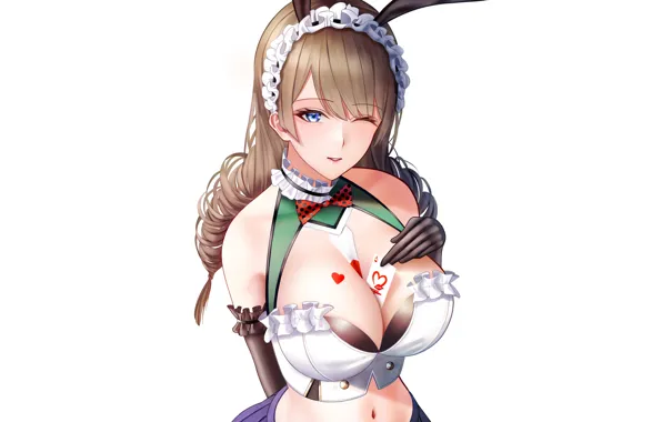 Girl, sexy, cleavage, blouse, long hair, boobs, anime, blue eyes
