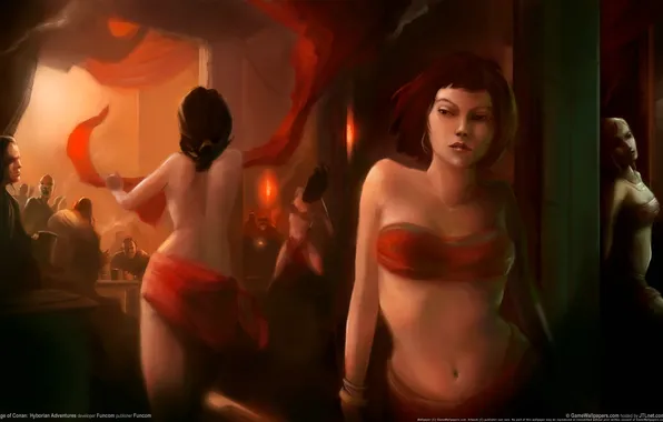 Картинка девушки, бар, Age of Conan, колонна, танцовщицы, Hyborian Adventures