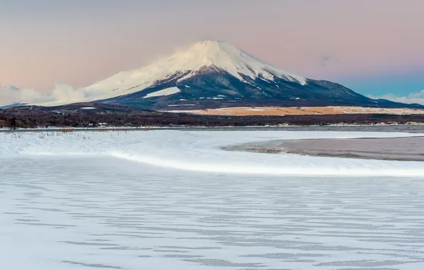 Зима, снег, пейзаж, гора, вулкан, Япония, Fuji