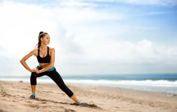 Beach, workout, stretching