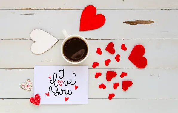 Любовь, сердце, кофе, чашка, сердечки, red, love, I love you
