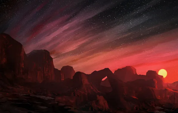 Yellow, sunset, night, stones