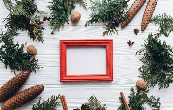 Украшения, рамка, Новый Год, Рождество, Christmas, wood, New Year, decoration