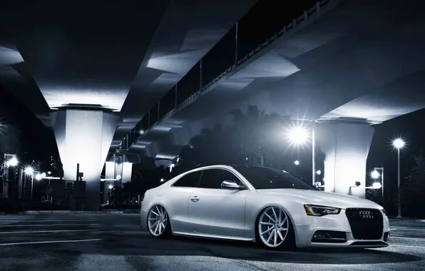 Audi, white, stance, vossen wheels