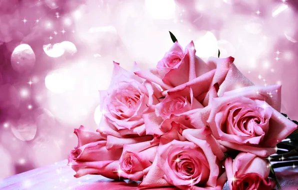 Картинка розовый, розы, букет, блестки