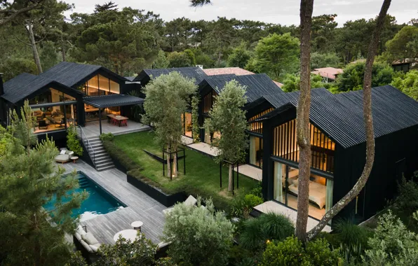 Франция, бассейн, курорт, France, терраса, виллы, в лесу, villas